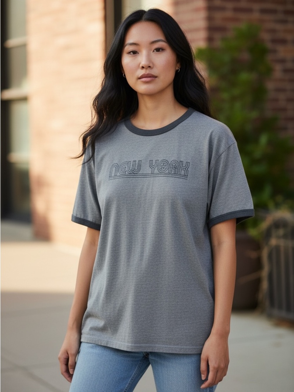 Gray 'New York' Ringer Utility Tee